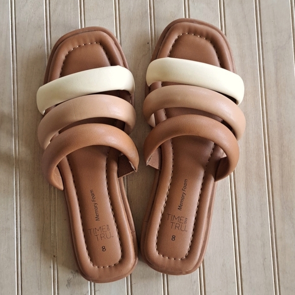 Time & Tru Sintetico Comfy Multicolor Strappy Stylish Slides Causal Sandals. - Picture 1 of 6